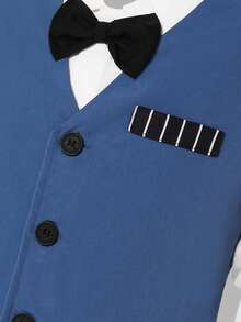 SHEIN 1件青少年男童绅士马甲，优雅正式西装外套，适合生日派对、舞会、婚礼、毕业典礼等场合 - 藍色 - 查看 6