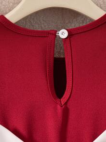 Glamorique Kids 1pc Girls Autumn New Round Neck Flutter Sleeve Ruffle Hem Long Sleeve Red Solid Color Fabric Spliced Apricot Waist Apricot Bow Splice Back Water Drop Big Bow Decor Party Birthday Christmas Valentine Princess Dress