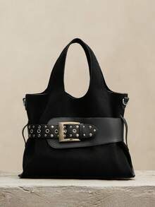 SHECARRY Ladies Fashion Rivet Pin Buckle Strap Decorative Handle Bag