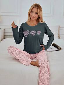 EURMUSE 100% Cotton 2Pcs  Heart Printed PJ Set