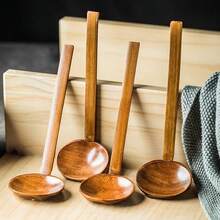 1pc Japanese Style Soup Ladle With Bamboo Handle And Nanmu Shell Spoon For Ramen And Hot Pot School Supplies,Christmas Gift - Brown - View 4