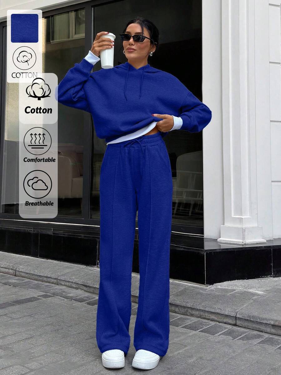 EURMUSE Women Oversize Sweatshirt With Wide Leg - Blue - View 1