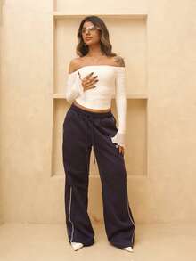 Rayane Ketlyn Camiseta de manga larga con pliegues y hombros descubiertos, estilo minimalista, adecuada para salidas casuales