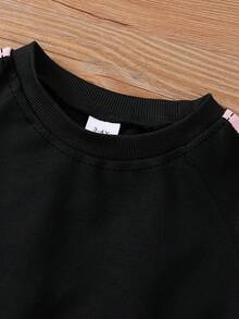 Elladie kids 2件組少女春/秋長袖運動衫與長褲套裝，蝴蝶結針織裝飾，返校校園風 - 黑色 - 查看 6