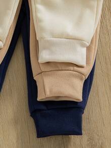 SHEIN Vintaside Kids 3条装男婴休闲运动街头保暖加厚印花针织裤，适合秋冬季外出穿着 - 彩色 - 查看 6