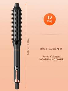 JMMO Thermal Brush Curling Brush, Blowout Heated Round Volumizer, Hair Straightener & Curler & Comb 3 In 3, Negative Ion For Smoother, LCD Display-EU Plug