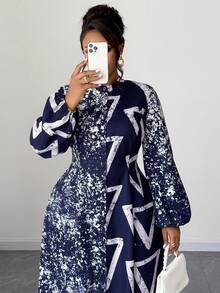 Maweii فستان كاجوال طويل الأكمام مطبوع بطراز عتيق أحمر اللون، مناسب للحفلات في فصلي الخريف والربيع، مقاس كبير