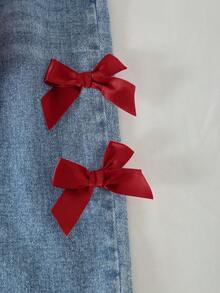 SHEIN 2pcs/Set Toddler Girls' Casual Cute Bowknot Round Neck Raglan Sleeve Sweatshirt And Elastic Waist Loose Straight Leg Jeans Pants, Back To School Outfit, Suitable For Spring, Autumn - Burgundy - View 3