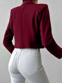 SHEIN Cottnline Women's Solid Color Long Sleeve Two-Button Short Casual Blazer - Burgundy - View 2