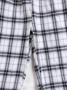 2件套女童优雅经典格子弹力腰裤，百搭舒适家居服/睡衣套装