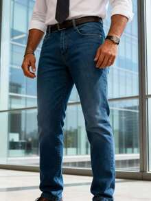 Nuevo 2025, ropa masculina de alta calidad, azul, azul claro, azul oscuro, pantalones vaqueros de cintura media y recta, tejidos pesados para viajes de Negocios diarios, primavera, otoño e invierno, reuniones de negocios, necesidad de vestuario - Azul menta - Ver 3