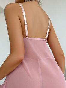 2pcs Christmas Lace Contrast Mesh Sexy Nightgown Set For Women - Pink - View 2