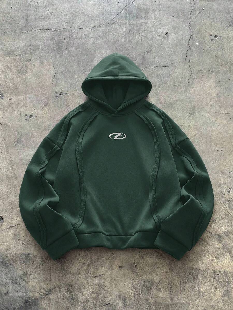 AXEPEAK Hooded Loose Fit Long Sleeve Pullover Sweatshirt For Men - Dark Green - View 1