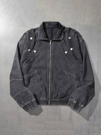 Street Life Men's Casual Avant Vintage Washed Zip-Up Denim Jacket, Autumn