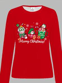 SHEIN Leap Crew 2pcs/Set Teen Girls Christmas Cartoon Santa Claus, Gingerbread Man, Snowman, Christmas Tree, Bell, Candy Cane, Snowflake Pattern Round Neck Long Sleeve T-Shirt And Loose Pants Pajama Set, Suitable For Holiday Season - Multicolor - View 4