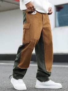 GALLERY FADE 男士休闲水洗撞色拼接工装牛仔裤 - 綠色 - 查看 3