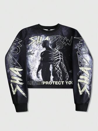 Street Life Men's Fashionable Figure & Letter Print Pullover Sweatshirt, Autumn