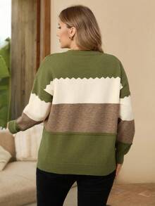 Rosumi Suéter holgado de mujer talla grande de color verde avena y caqui, con hombros caídos, cómodo y cálido para otoño e invierno, apto para uso casual diario en el hogar, atuendos festivos y tops de estilo campestre - Multicolor - Ver 2