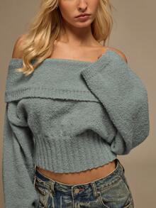 Glamine Fashionable Versatile High-Quality Women Sweater, Elegant Collar Knitted Pullover For Autumn/Winter - Grey - View 3