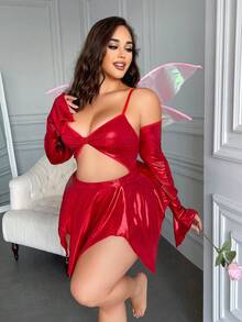 Fantasy Costume Plus Size Women Sexy Fairy Costume Set 4pcs - Red - View 2