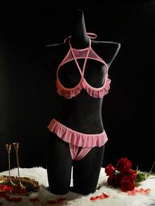 SpicyHot 2pcs Women's Sexy Lace Lingerie Set - Pink - View 1