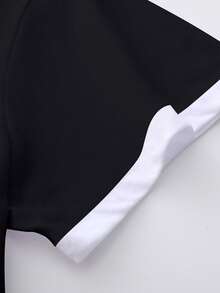 Resyla Camiseta casual de mujer con cuello redondo y manga corta, con ribete de color contrastante y estampado de corazón - Negro - Ver 4