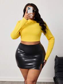 INAWLY 大码女式性感修身短款长袖T恤 - 黃色 - 查看 2