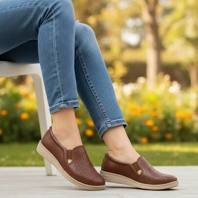 Calzado casual en Piel genuina zapato de piso, mocasín moderno, zapato con elástico, calzado cómodo, zapato con perforaciones, zapato ventilado, calzado diario, zapato artesanal, zapato ligero