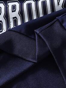 1件装少女圆领半拉链布鲁克林字母印花长袖套头卫衣，秋季款