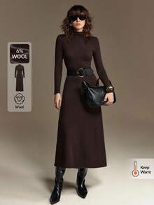 Ontre 女士羊毛混纺修身针织连衣裙，都市通勤商务休闲优雅风，适合情人节派对穿着