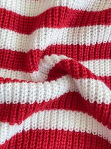 PrepCrw 1pc Tween Girls Red And White Stripe Pullover Sweater,Elegant Crew Neck Warm Comfortable Knitwear For School,Autumn,Casual Outings,Christmas Parties - Red and White - View 4