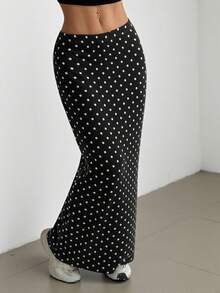 SHEIN EZwear 时尚优雅的女士黑色圆点休闲裙 - 黑色 - 查看 6