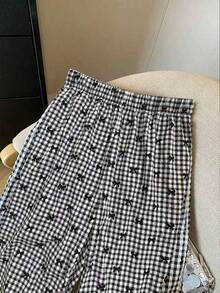 SHEIN Clasi 25条装复古法式格子松紧腰直筒裤（图案和方向随机） - 彩色 - 查看 3