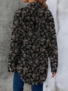 SHEIN LUNE 女士休闲舒适长袖衬衫，纽扣前开襟设计，适合秋冬季节穿着，复古浪漫优雅的花卉印花图案，适合外出、街头、通勤、约会等各种场合，时尚百搭。 - 彩色 - 查看 2