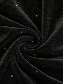 Sweetra Plus Size Black Rhinestone Pleated Ruched Waist Fitted Mini Skirt, Autumn/Winter - Black - View 5