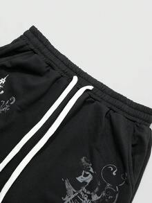 ROMWE MEN Men's Cross Print Gothic Style Drawstring Waist Casual Sweatpants - Black - View 6