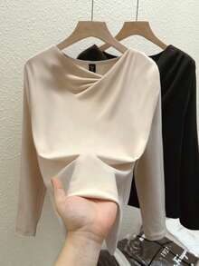 GlowEve CURVE 大码纯色圆领长袖弹力抓绒舒适休闲优雅T恤，秋冬款 - 彩色 - 查看 3