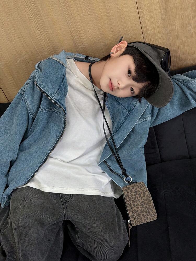 Tween Boys Loose Casual Hooded Denim Jacket And Coat, Cool And Stylish Outerwear For Autumn