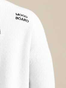 SWAVVY 男士休闲标语刺绣毛衣，秋冬款 - 白色 - 查看 7