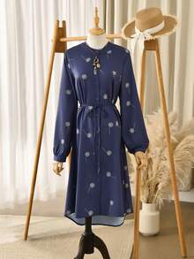 Rusticease 女式蒲公英印花长袖单排扣休闲口袋连衣裙 - 彩色 - 查看 4