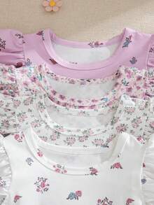 Souflis Souflis 8pcs/Set Baby Girls 0-3 Years Spring/Summer Casual Daily Wear Cute Ballet Girl Sleeveless Tee Shirt & Shorts 8pcs Outfit Set - Multicolor - View 4