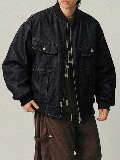 DAZY 男士绗缝牛仔夹克，原色藏蓝色，秋冬款