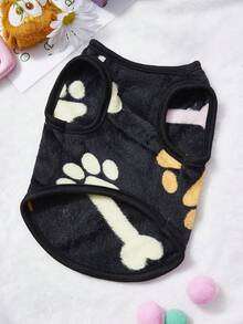 PETSIN 1 Áo ba lỗ in hình xương chân nhiều màu sắc cho thú cưng, quần áo nỉ dày ấm áp cho thú cưng mùa thu/đông - màu đen - Xem 4