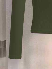 Franclia Áo ba lỗ dệt kim cổ chữ V kiểu Pháp, tay dài, đa năng, thời trang thu đông cho nữ - xanh quân đội - Xem 3