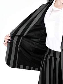 ROMWE Bộ vest kẻ sọc Gothic Academy dành cho nữ - Đỏ - Xem 7