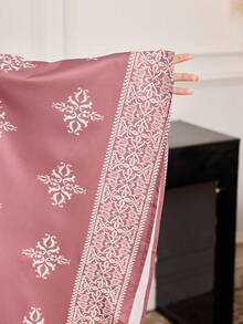 Al Najma Váy dài tay cổ chữ V in họa tiết tối giản phong cách Ả Rập cỡ lớn dành cho nữ - Bụi hồng - Xem 8