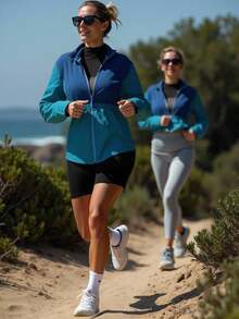 Innovista 女士浅绿色柔软抓绒拼接前拉链长袖休闲运动套装毛衣T恤，时尚可拆卸袖子保暖卫衣，适合登山、运动、滑雪服、日常运动、高强度间歇训练、舒适运动、有氧运动、跑步、骑行、CrossFit户外锻炼 - 藍色 - 查看 6