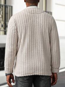 Manfinity Homme Men's Casual Simple Double Pocket Front Button Jacket, Autumn/Winter Men Knitted Cardigans Cream Cardigan Men Knitted Button Up Men Sweater Jacket Men Cardigan Sweater - Apricot - View 2