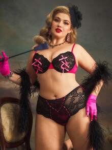 PinupPomp Vintage Plus Size Sexy Lingerie Sheer Lace Bra With Spaghetti Straps Multicolor Cup Detail Halloween Pattern - Multicolor - View 5