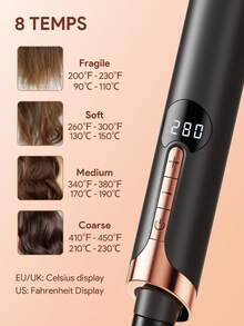 JMMO Thermal Brush Curling Brush, Blowout Heated Round Volumizer, Hair Straightener & Curler & Comb 3 In 2, Negative Ion For Smoother, LCD Display-US Plug - 美規A型插(110-127V) - 查看 4